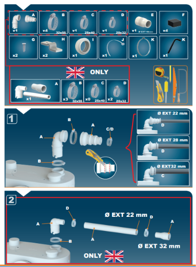 Saniflo Sanitop UP installation components